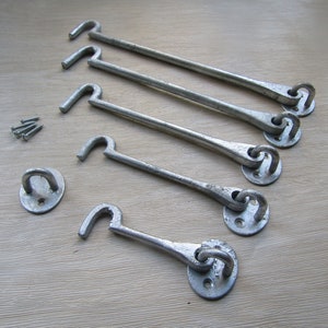Rustic iron Cabin Hook and Eye Vintage Cast Iron Shed Door holder Gate Latch Lock