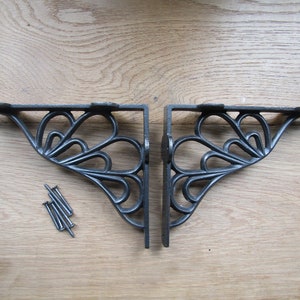 Iron rustic SHELF BRACKETS PAIR Shelving vintage old victorian decorative ornate fancy scaffold brackets Antique iron