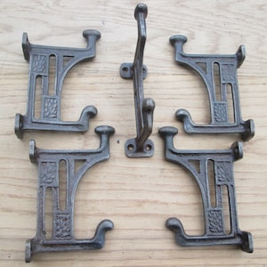 MACKINTOSH Arts and Crafts Rustic Cast iron Robe Hat and coat hooks vintage old English Victorian retro pegs Antique iron/black