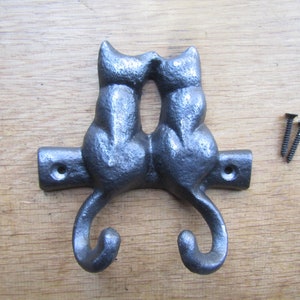 Rustic iron vintage hook retro 2 HOOK CAT RAIL hanger key tidy leash pegs vintage cast iron antique iron finish