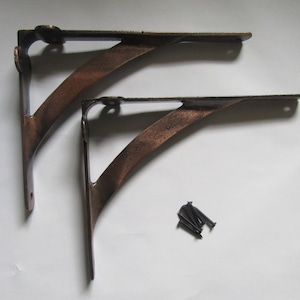 PAIR of 10 inch ANTIQUE COPPER  Ironbridge Cast Iron rustic vintage Victorian scaffold Shelf Brackets Simple Arch Wall Gallows shelving