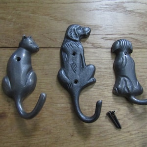 Rustic DOG/CAT cast iron vintage animal hooks pegs utility key dog leash hanging hooks Cat dog keys Novelty hooks antique iron finish