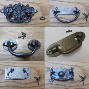 Antique IRON CHEST HANDLE Cast iron rustic vintage old style drop bar chest trunk lifting handle