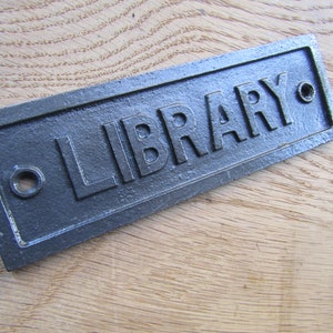 Rustic iron plaque LIBRARY  Solid Cast iron vintage rustic plaque sign notice plate Wall door sign plaque emblem gift
