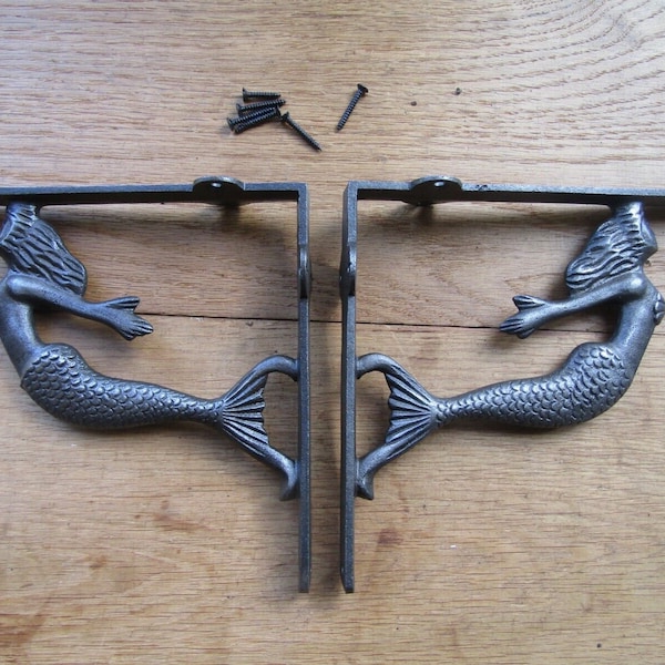 PAIR of Rustic iron shelf brackets Scaffold Victorian old vintage retro shabby Mermaid Nautical shelving brackets 5"/6"/7"