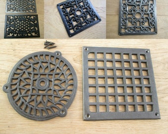 Solid Cast iron rustic Repair FLAT PLATE  old retro vintage reproduction Victorian ornate decorative air vent grille repair brick cover
