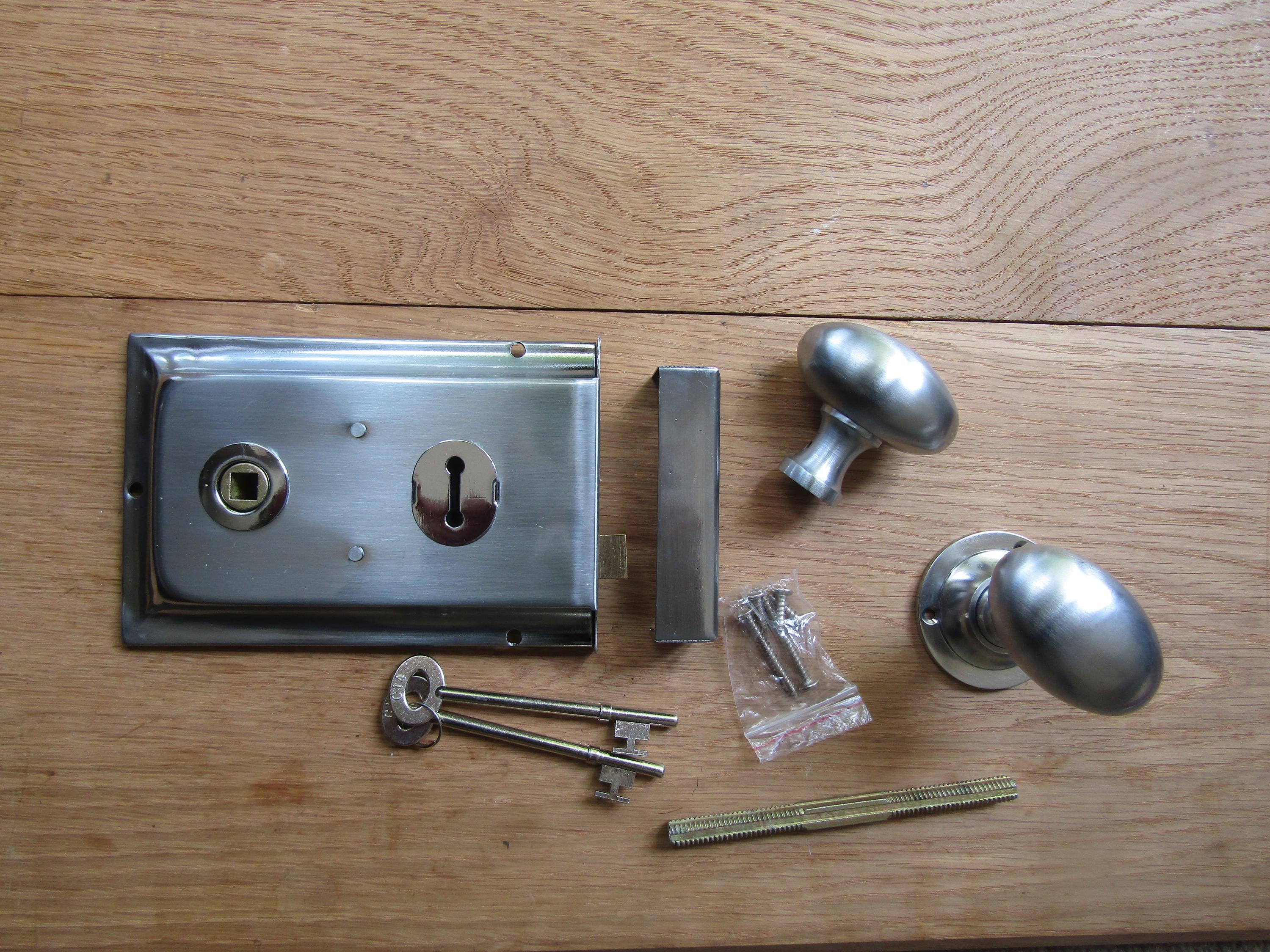 Vintage Retro Door Handle Set SATIN CHROME Oval Door Rim Knob Vintage Retro Door Handle Set SATIN CHROME Oval Door Rim Knob