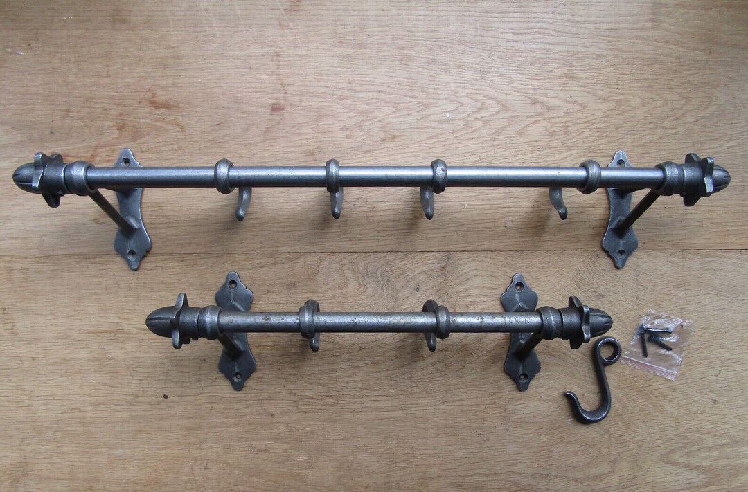 Rustic Cast Iron Kitchen Pantry Shelf Pot Pan Mug Cup Rack Traditional ...