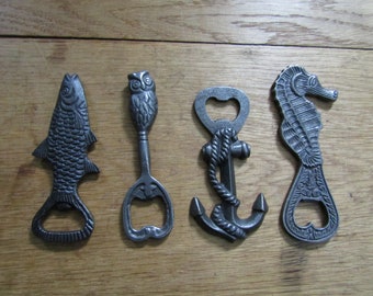 RUSTIEK Flesopener gietijzer vintage oud bier frisdrank Handflesopener Cadeaubar Keuken Patio Zeepaardje/vis/anker/uil Antiek ijzer