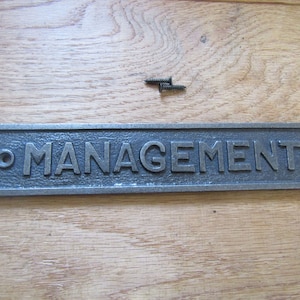 MANAGEMENT Solid Cast iron vintage rustic plaque sign notice plate Wall door sign plaque emblem gift