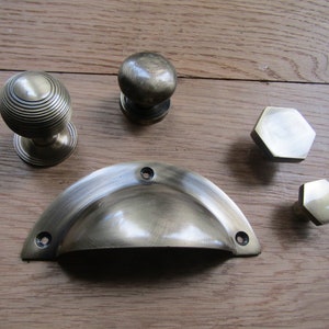 Old retro furniture cupboard cabinet shell cup drawer handle knob pull SOLID BRASS Antique brass finish