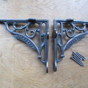 PAIR of Rustic iron shelf brackets Scaffold antique vintage 5" SINGER CORP old retro shelving brackets Iron finish