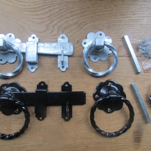 TWISTED RING LATCH Catch Lock Cottage Door Shed Garden Gate Black Galvanised metal latch
