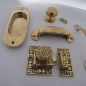 SOLID BRASS  vintage cabinet handle cupboard drawer cup pull knob latch ornate decorative retro upcycle restoration