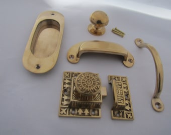 SOLID BRASS  vintage cabinet handle cupboard drawer cup pull knob latch ornate decorative retro upcycle restoration