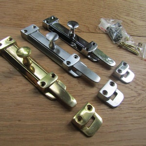 SURFACE DOOR BOLT  Tower barrel stable security Slide Shoot bolt  Straight Gate Latch Lock  Polished brass satin chrome polished chrome 6&quot;