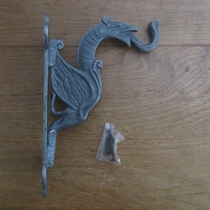 MYHTICAL DRAGON HOOK vintage retro rustic cast iron coat lantern utility hook hanger peg vintage old Welsh dragon