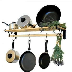 1883 Kitchen Pantry Shelf Pot Pan Rack Holder Storage Hanger Vintage ...