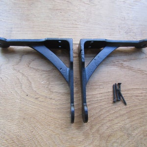 PAIR of Rustic iron shelf brackets Scaffold antique vintage 5&quot; BLACK PENNY End gallows ironbridge old retro shelving brackets