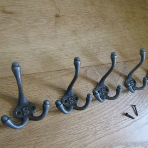 TRIPLE S embossed Cast iron Rustic Robe hat and coat hooks vintage old English Victorian retro pegs