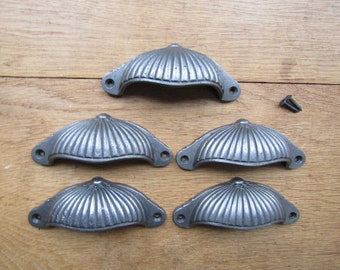 Tirador de armario de cocina de hierro rústico, tirador de concha de taza, tirador de cajón de armario de hierro fundido, tirador de mueble retro vintage, hierro antiguo