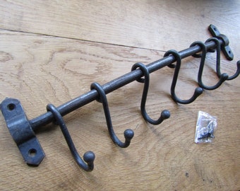 Rustic iron Kitchen Utensil rail rack Vintage Country cottage Blacksmith pot pan hooks holder Antique iron HAMPTON RAIL