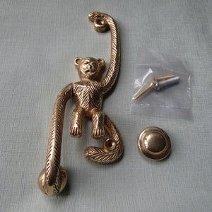 Rustic Brass DOOR KNOCKER Vintage old style Door bell home décor Swinging Monkey funky novelty country cottage Solid Brass