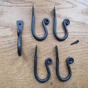 Rustic iron hook HAND FORGED BLACKSMITH Slim scroll Old English hook hanging hook peg hanger Black wax