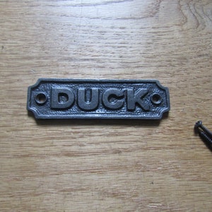 DUCK  Solid Cast iron vintage rustic plaque sign notice plate Wall door sign plaque emblem gift