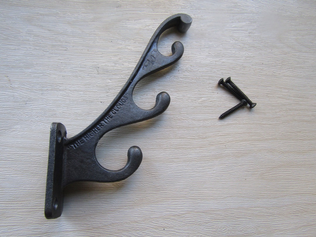 Cast Iron Rustic Hat & Coat Hook LARGE QUAD Heavy Hook Vintage Old