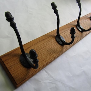 Rustic Oak coat hook rack rail Solid Wooden Wall Mounted cast iron Hat and Coat Hooks British Handmade 5 /3 HOOK OPTIONS