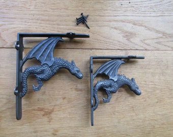 Pair of DRAGON cast iron rustic decorative ornate vintage scaffold Shelf Brackets shelving Bracket ANTIQUE iron