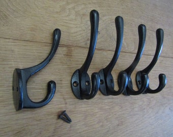 Black antique INDUSTRIAL COAT HOOKS  vintage retro rustic traditional Victorian hat and coat hook hanger pegs vintage old English