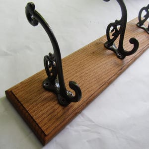 Rustic Oak coat hook rack rail Solid Wooden Wall Mounted cast iron Hat and Coat Hooks British Handmade 5 /3 HOOK OPTIONS