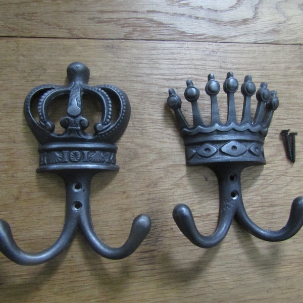Rustic CROWN KING/QUEEN hook cast iron vintage old English hanger antique iron Royal hook decorative wall door decor gift