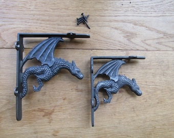 Cast iron shelf brackets Scaffold Victorian rustic vintage retro shabby Antique iron Shelving brackets MYTHICAL DRAGON