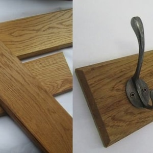 SOLID OAK Coat rail rack plank wood plate plaque handmade Wooden coat hook board Antique wax oil finish