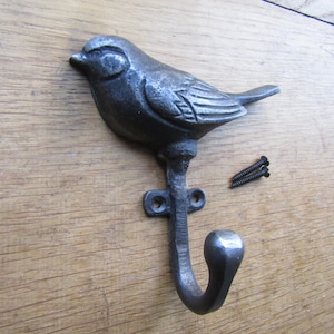 Rustic iron vintage coat hook retro WREN BIRD woodland hanger pegs vintage cast iron antique iron finish