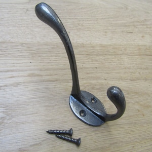 Cast iron Rustic hat & coat hook vintage old English Victorian retro pegs Antique iron finish