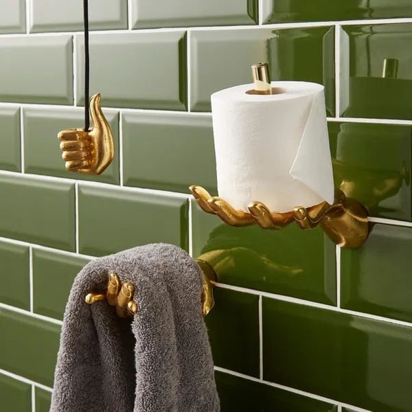Accessoires de salle de bain NOUVEAUTÉ MAIN Pièce décorative originale et accrocheuse porte-rouleau de salle de bains/porte-serviettes/lampe