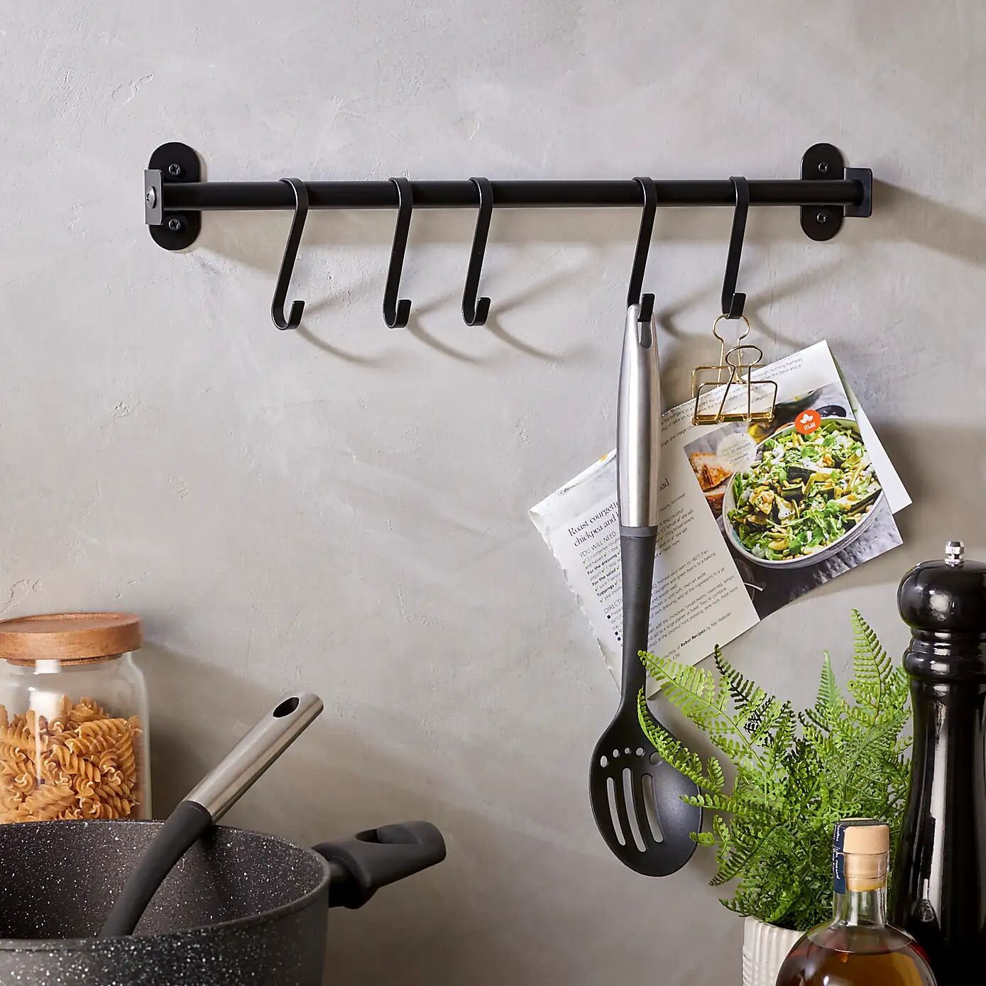 Kitchen utensil rail with hooks sale