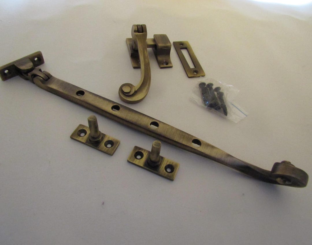 Rustic Window Stay Fastener SOLID BRASS VICTORIAN Vintage Old English ...