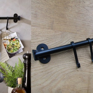 Kitchen Utensil rail rack S hooks kitchen storage holder Black S hook rail  18"