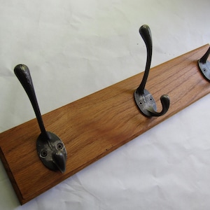 Rustic Oak coat hook rack rail Solid Wooden Wall Mounted cast iron Hat and Coat Hooks British Handmade 5 /3 HOOK OPTIONS