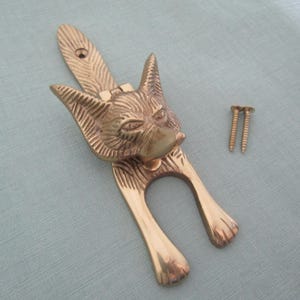 Brass rustic door knocker vintage retro old victorian style country cottage door knocker FOX woodland theme Polished Brass