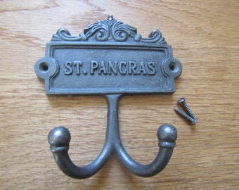 ST PANCRAS Rustic Cast iron Robe coat hook ornate decorative vintage old English Victorian Railway retro peg