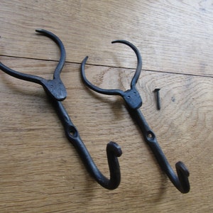Rustic iron coat hook hand forged blacksmith vintage retro ANTELOPE antler hanger pegs vintage cast iron antique Black wax  finish