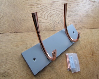 Copper hat and coat hook rail Slate grey Wooden Wall Mounted Coat Hook Rail Rack Hanger Coat Rail