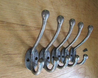 PACK of 5 VICTORIAN TEXTURED Cast iron Rustic Robe hat and coat hooks vintage old English Victorian retro pegs