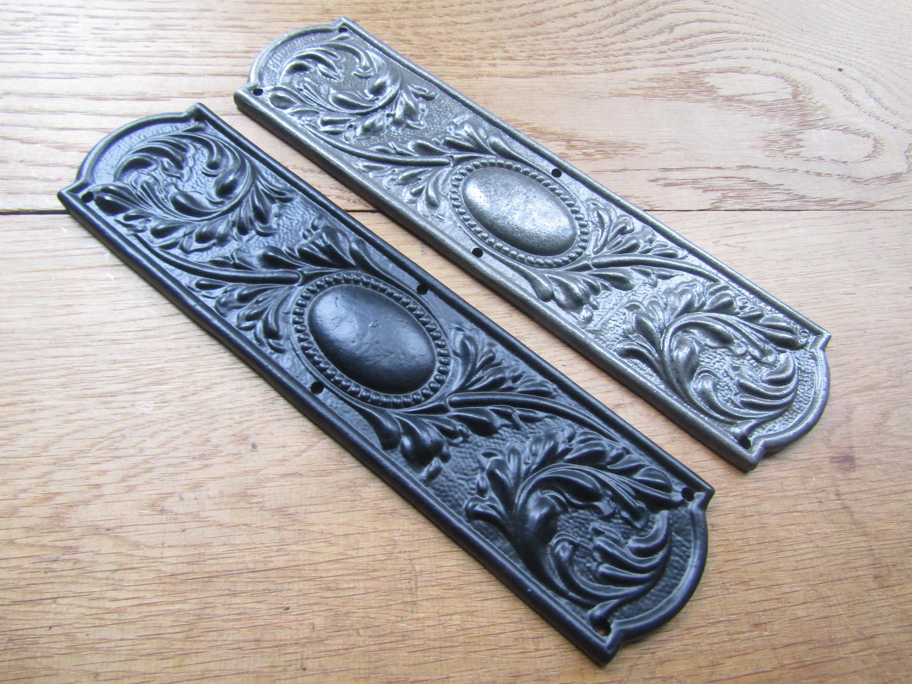 Placa de empuje para puerta de hierro rústico con forma de dedo, estilo art déco vintage, placa de empuje para puerta de estilo antiguo, hierro macizo y pesado